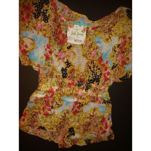 NWT Luli Fama S ROMPER cover up SUPER SEXY 60's yellow blue pink POPPY flowers
